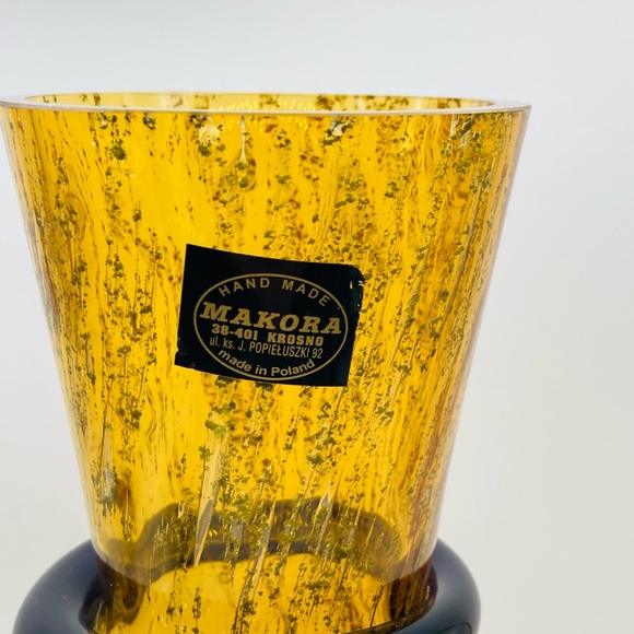 Makora Krosno Poland Hand-Blown Amber Glass Vase - Picture 5 of 12